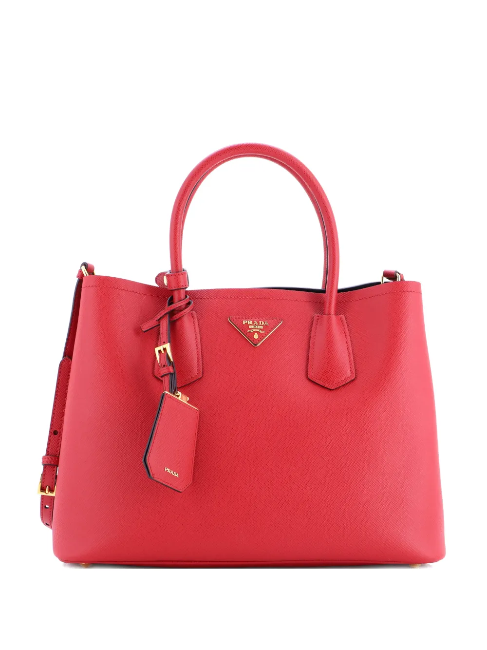 Pre-owned Prada Cuir Double Saffiano Leather Medium Tote Bag In Red