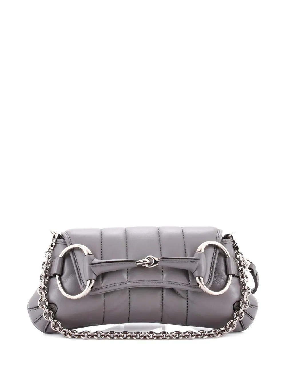 Pre-owned Gucci Horsebit Chain Vertical Quilted Leather Small Shoulder Bag In Gray