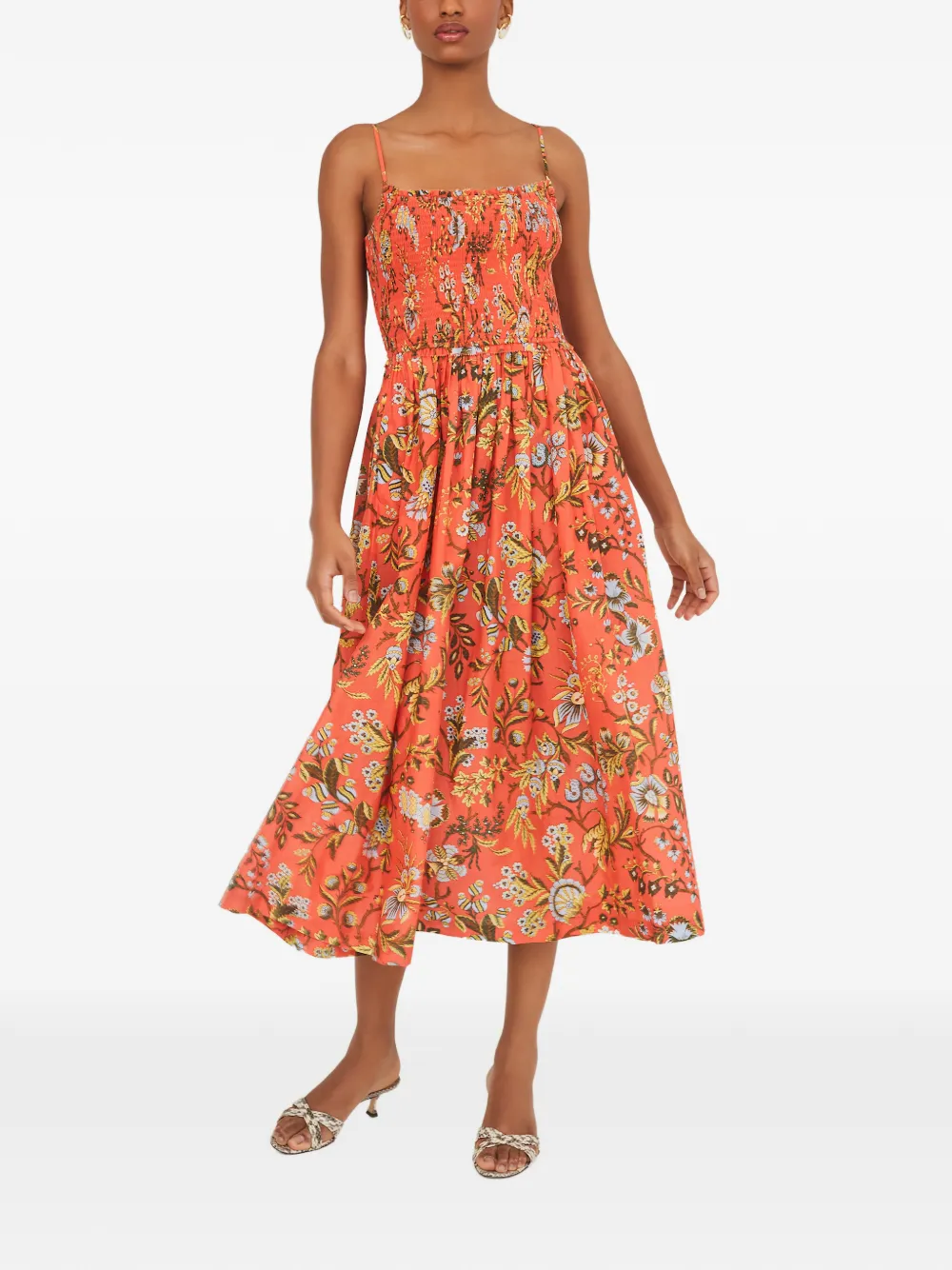 Cara Cara Carmen ruffled-trim smocked-panel midi dress - Oranje
