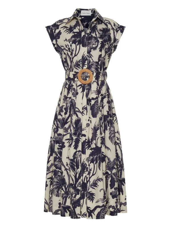 Cara Cara Octavia Belted Floral Midi Dress | White | FARFETCH