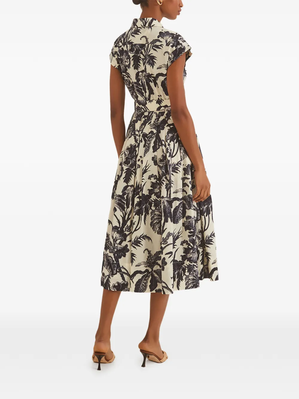 Cara Octavia midi-jurk met ceintuur en bloemenprint Wit