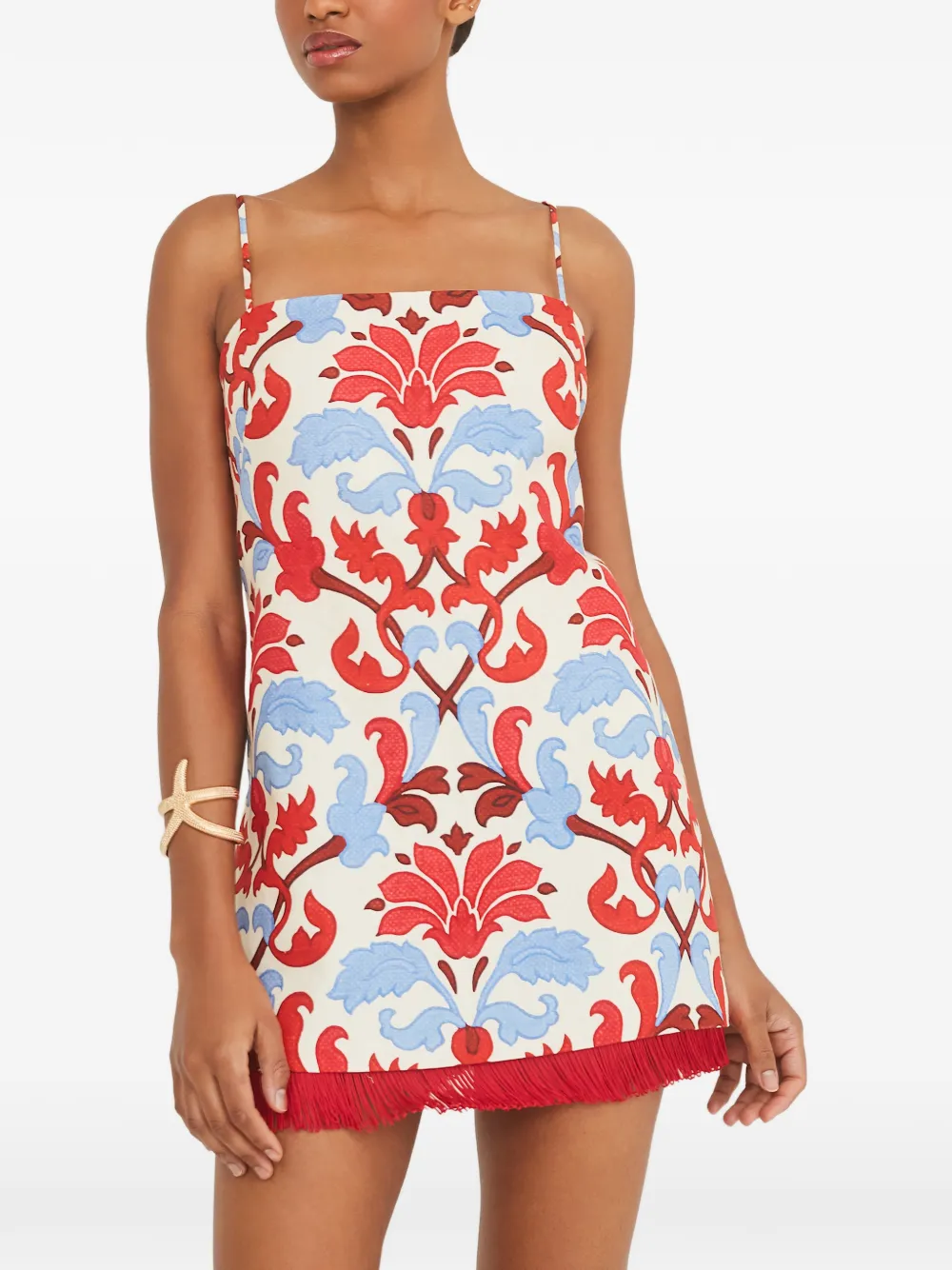 Cara Cara Valencia floral fringed mini dress - Beige