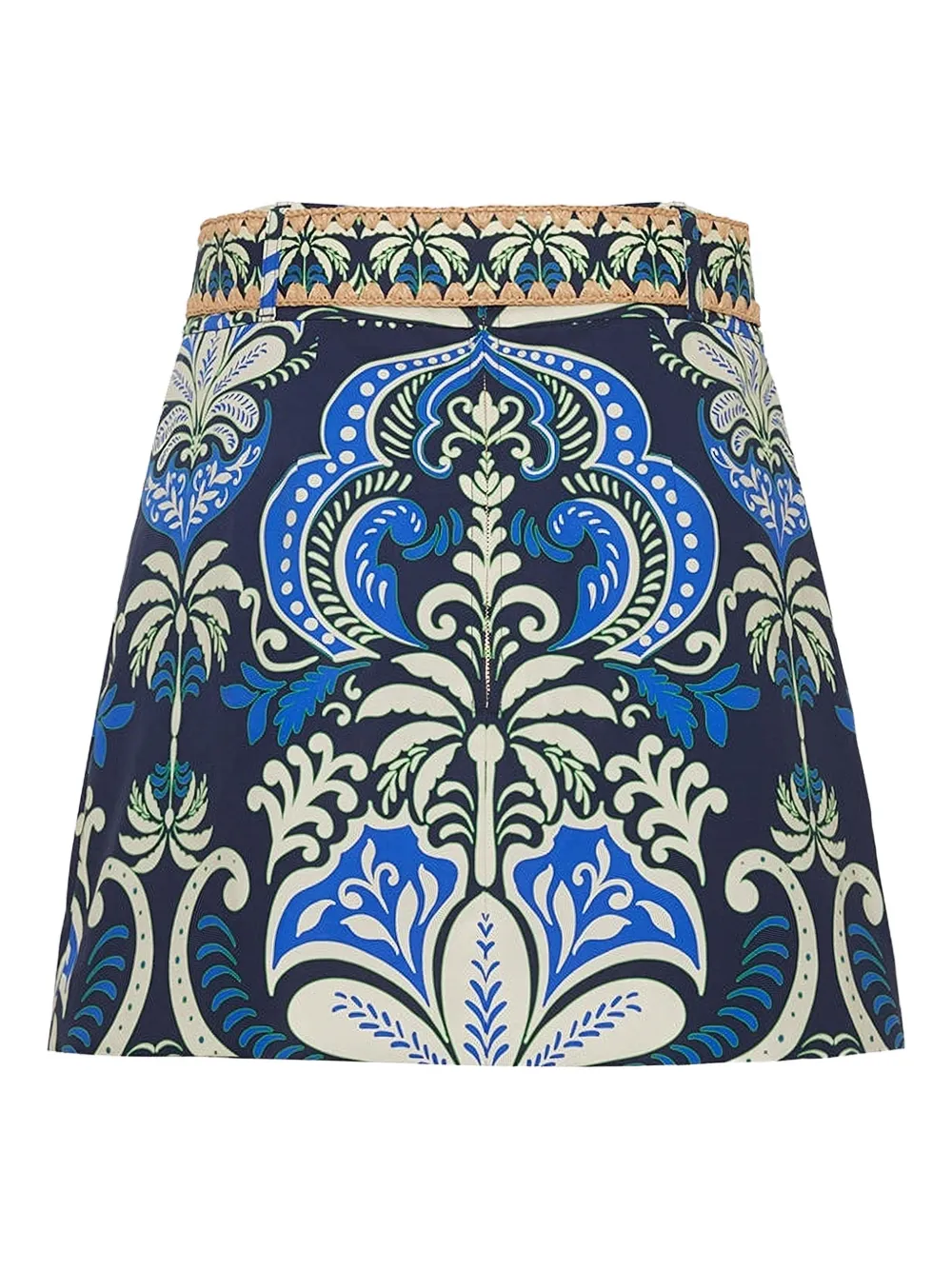 Cara Cara Blaze Raffia-belt Printed Mini Skirt In Blue