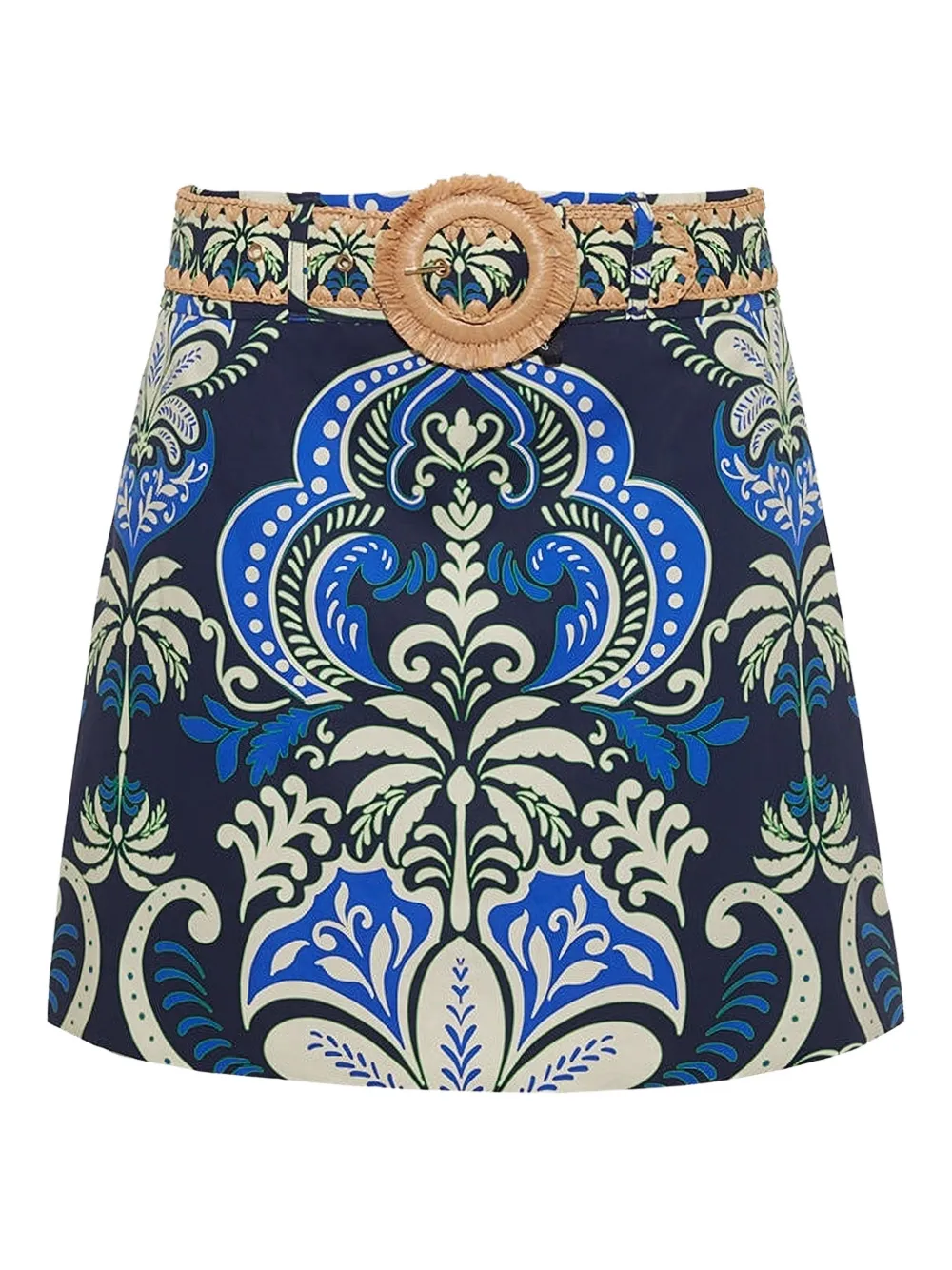 Cara Cara Blaze Raffia-belt Printed Mini Skirt In Blue