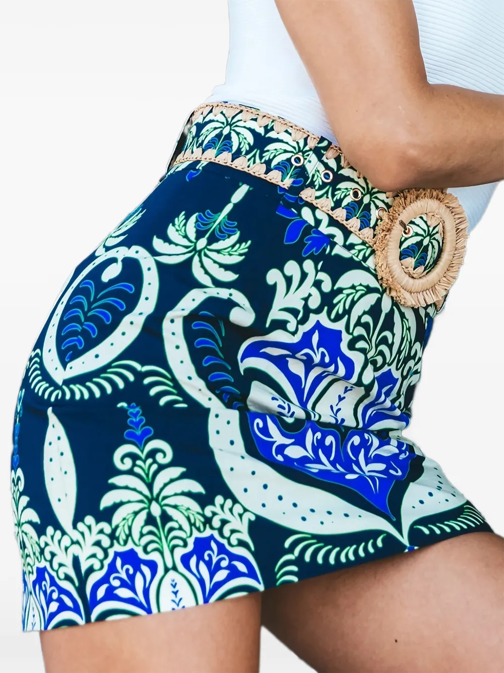  Cara Cara Blaze Raffia-belt Printed Mini Skirt - Blue 