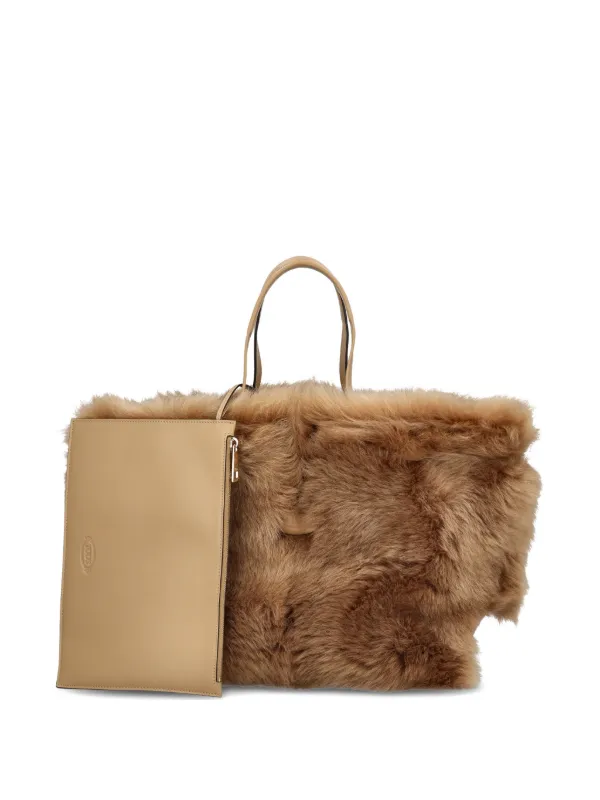 Tod's Shearling Small Tote Bag in Brown