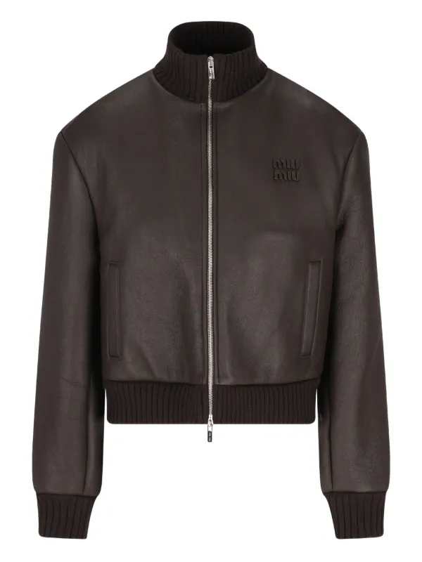Miu Miu Logo-patch Zipped Jacket in Brown
