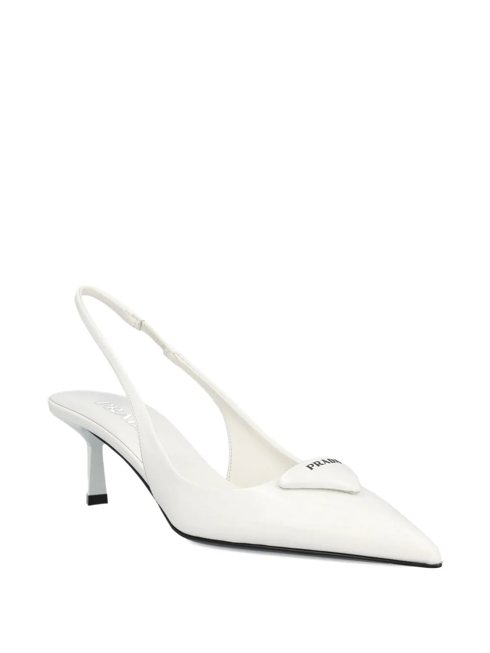 Prada 75 mm pumps met puntige neus en logo Wit
