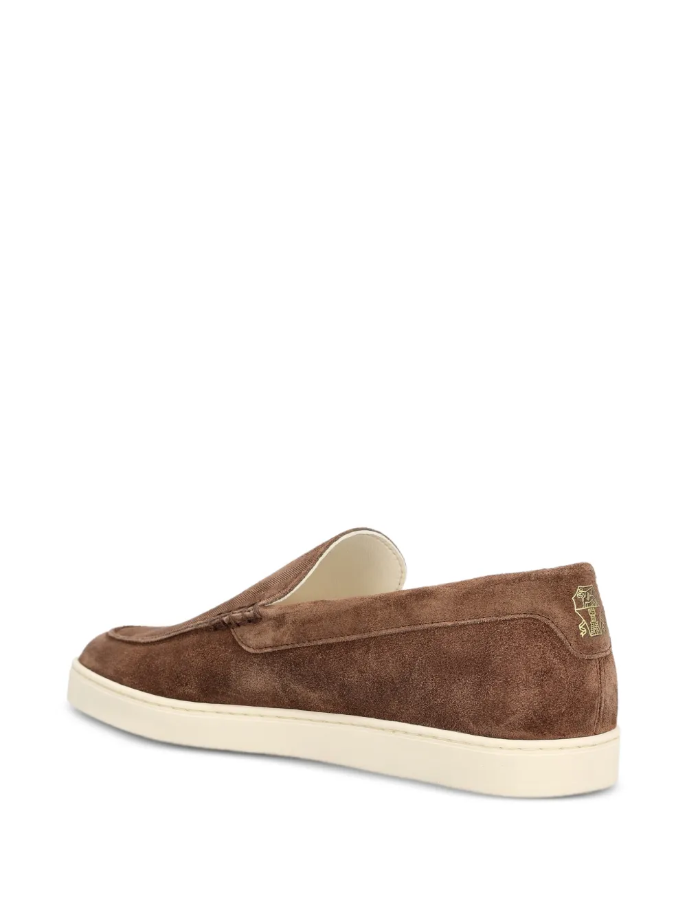 Brunello Cucinelli Suède loafers met logoprint Bruin