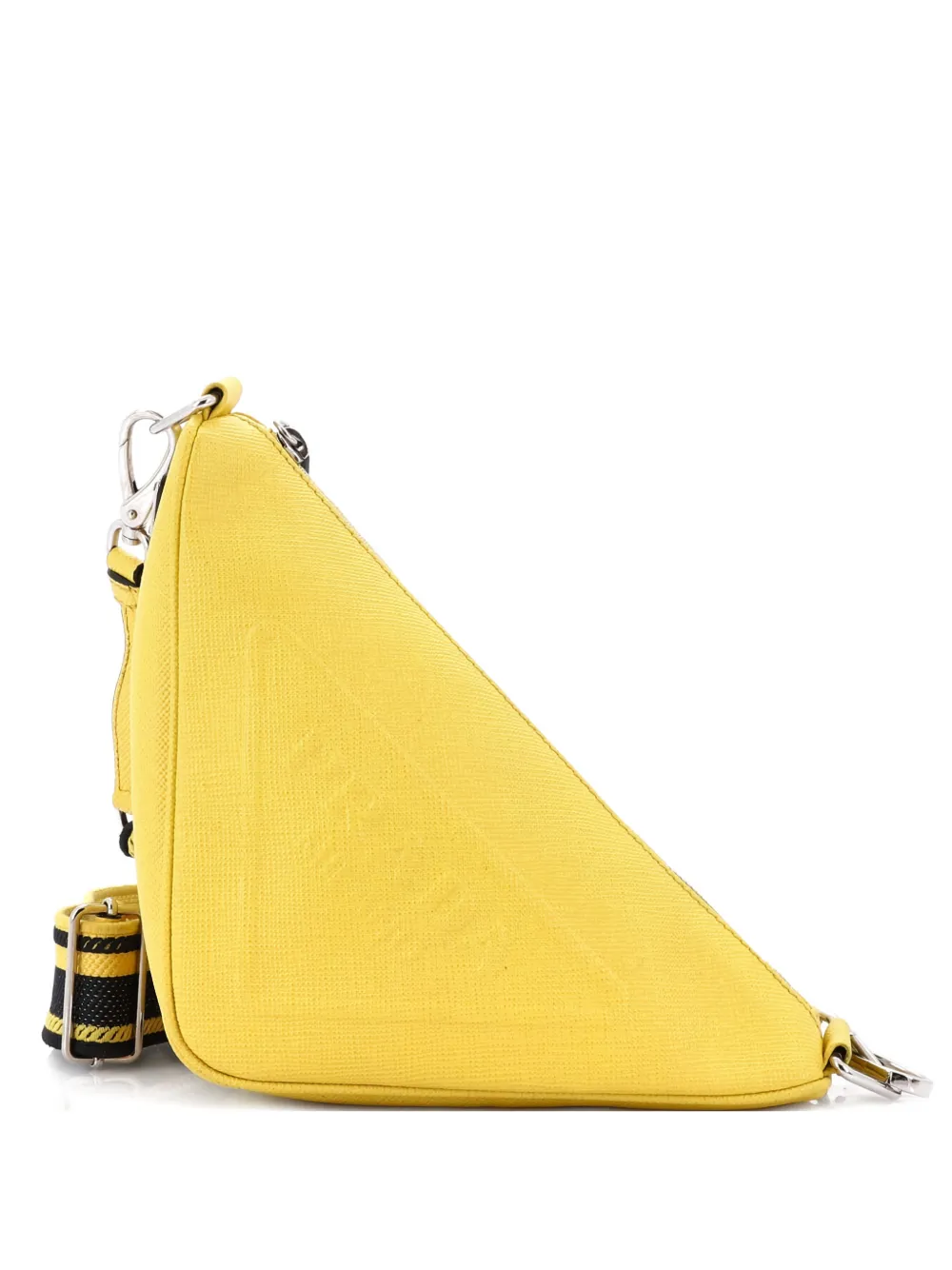 Pre-owned Prada Triangle Logo Zip Saffiano Leather Small Crossbody Bag In Yellow