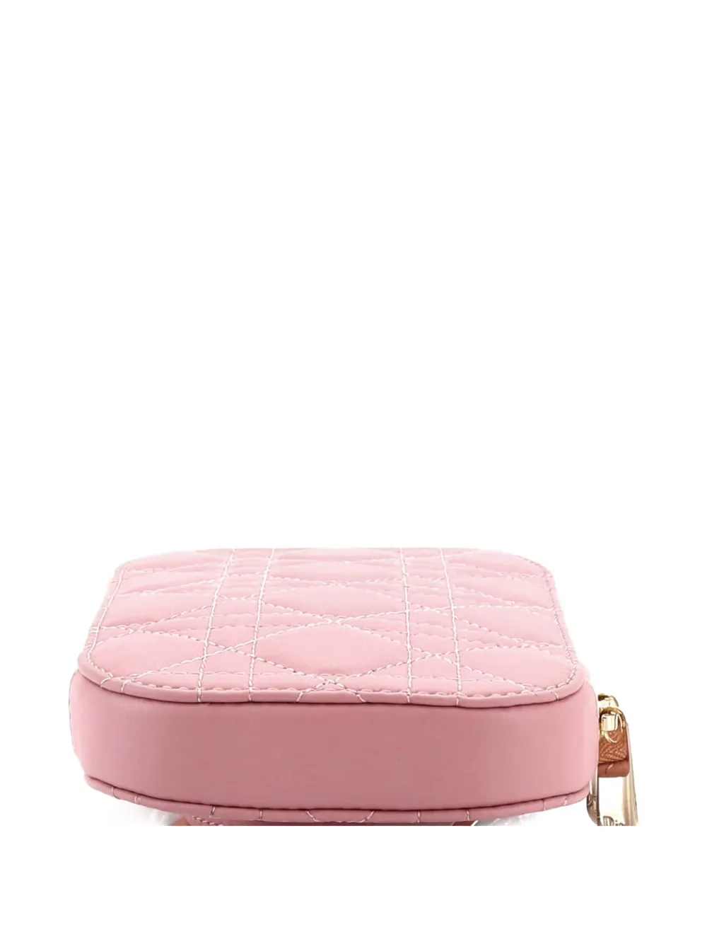 Pre-owned Dior Lady  Phone Holder On Chain Cannage Quilt Lambskin Crossbody Bag In Pink