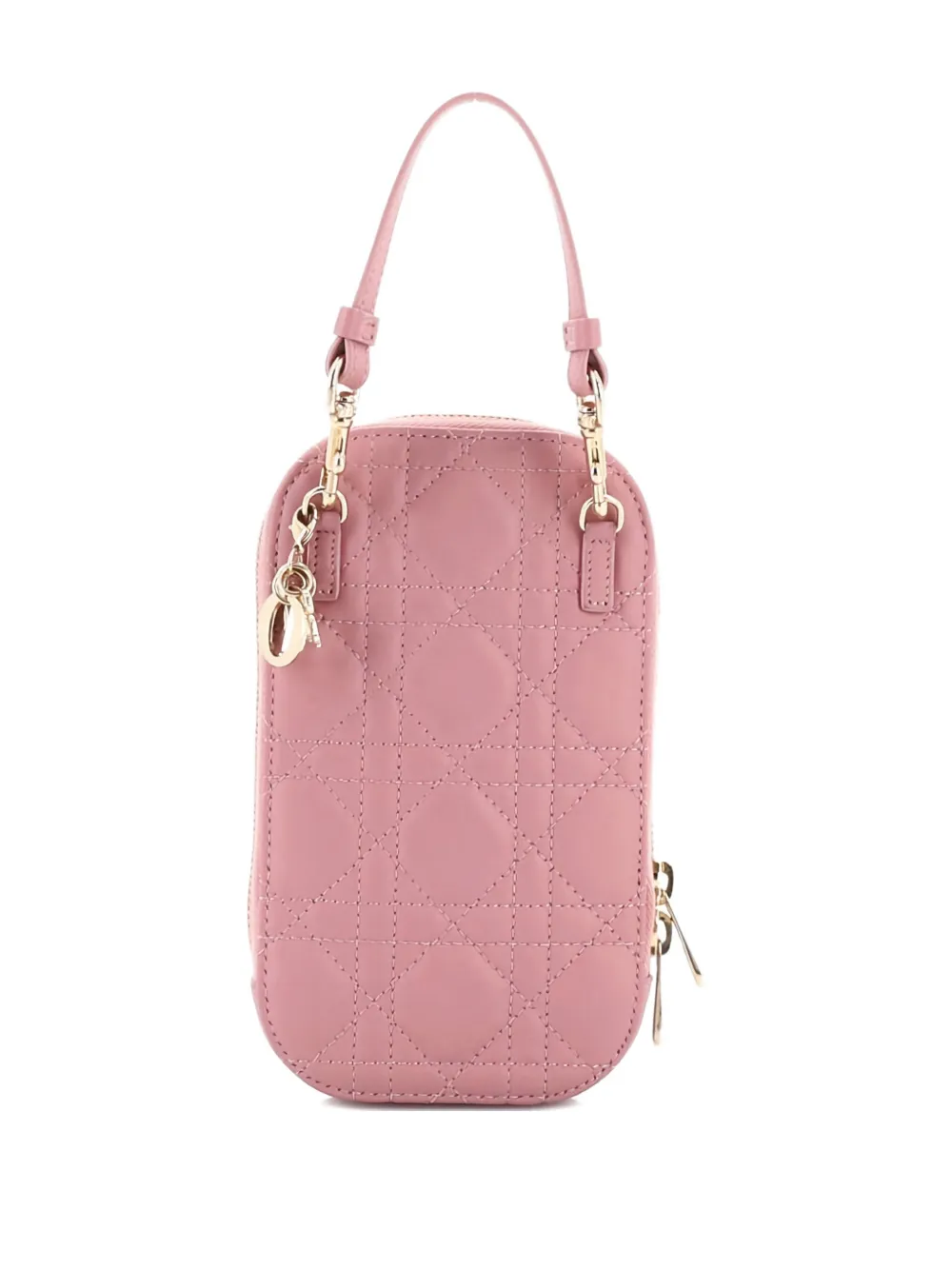 Pre-owned Dior Lady Phone Holder On Chain Cannage Quilt Lambskin Crossbody Bag In Pink