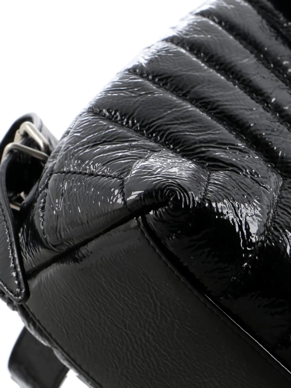 Pre-owned Saint Laurent Loulou Matelasse Chevron Patent Small Backpack In Black