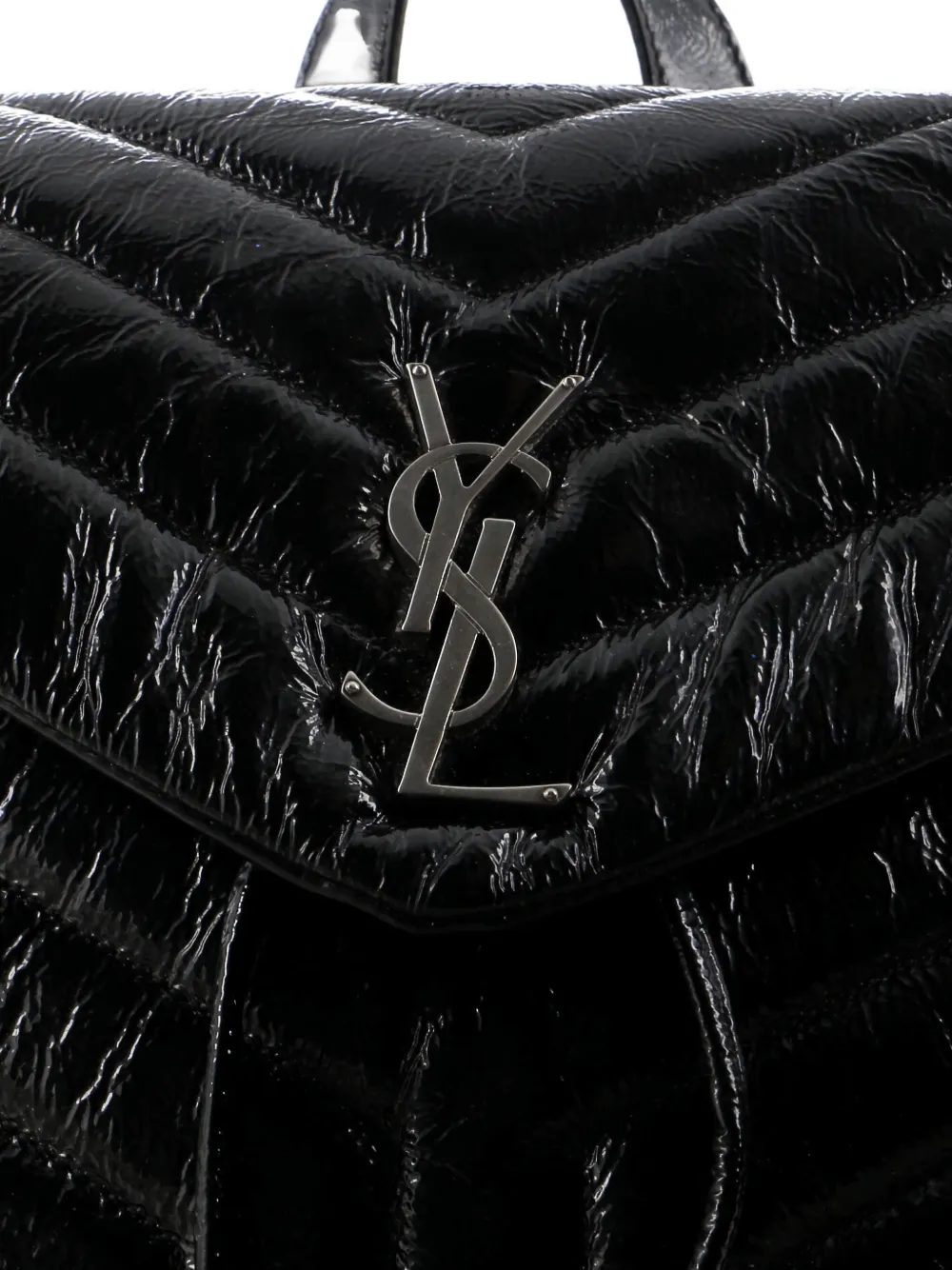 Pre-owned Saint Laurent Loulou Matelasse Chevron Patent Small Backpack In Black