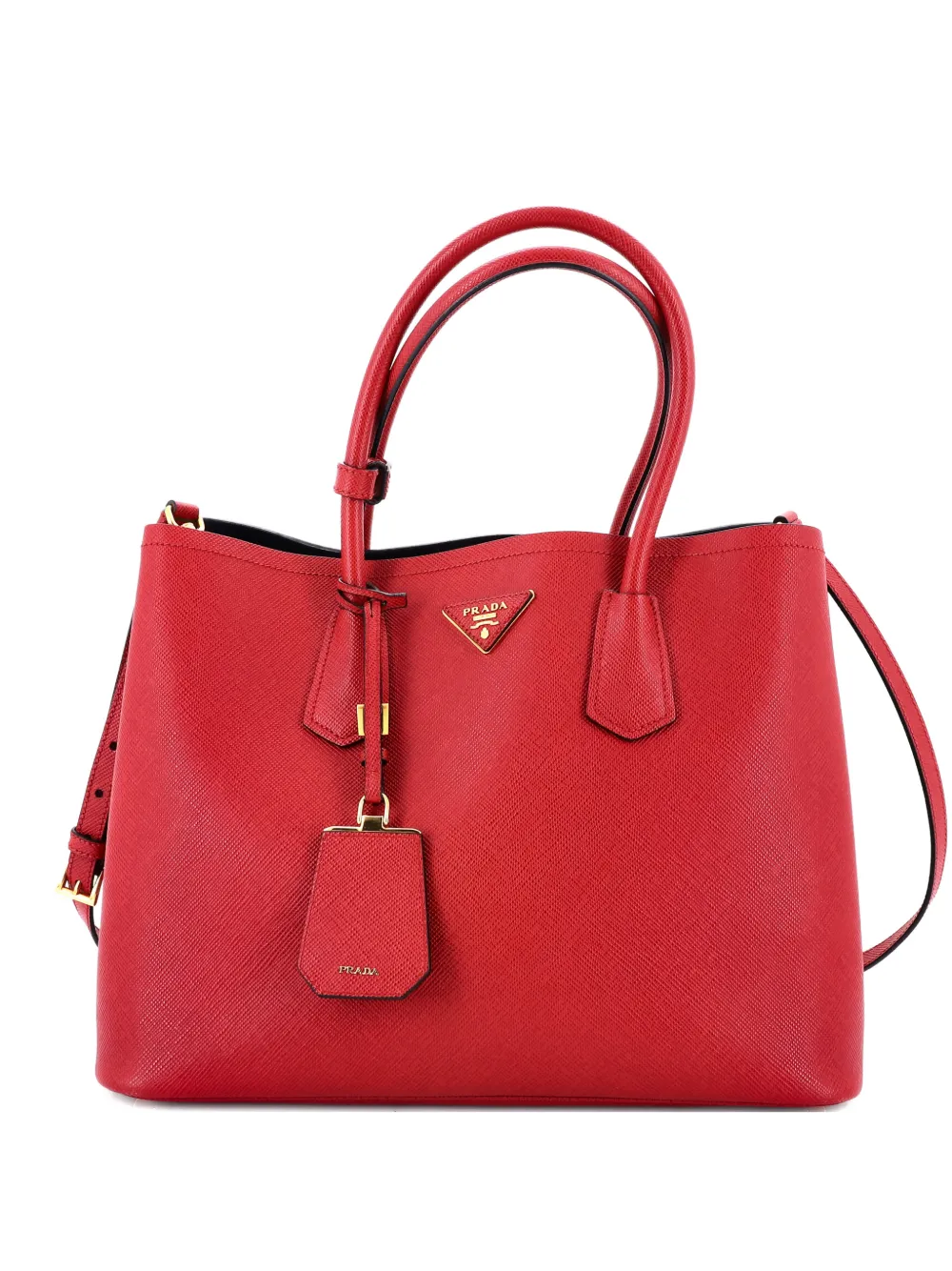 Pre-owned Prada Cuir Double Saffiano Leather Large Tote Bag In Red