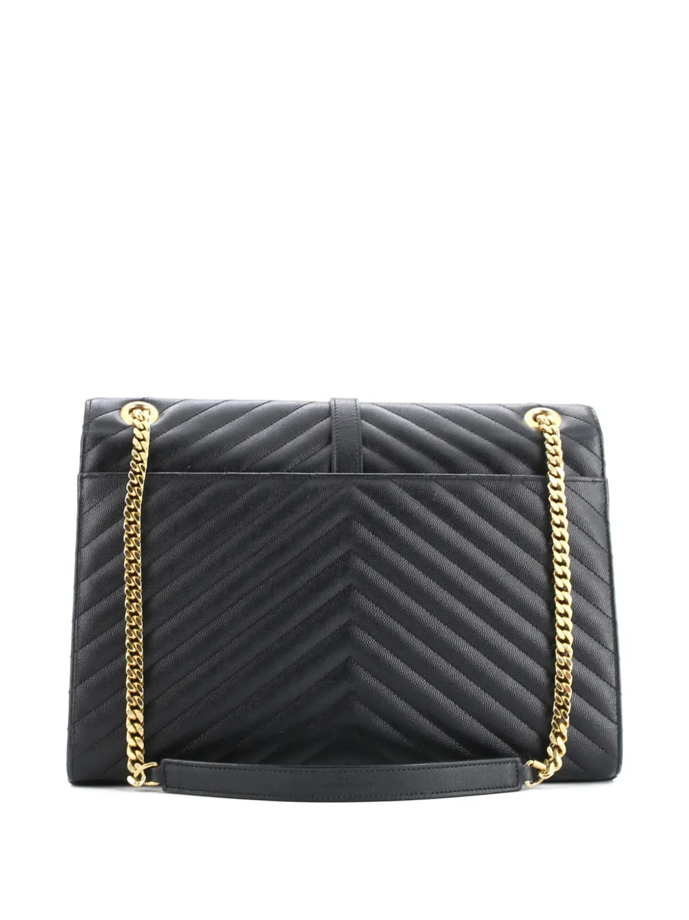 SAINT LAURENT Pre-owned Classic Monogram Envelope Satchel Matelasse Chevron Leather Large Shoulder Bag In Black