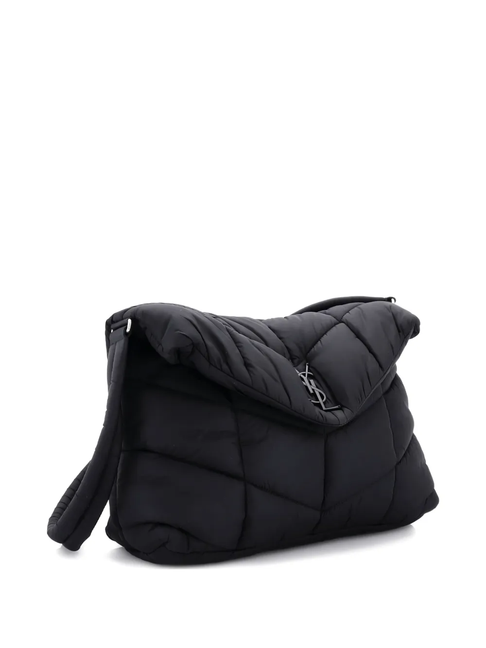 Pre-owned Saint Laurent Loulou Puffer Messenger Bag Quilted Econyl Shoulder Bag In Black