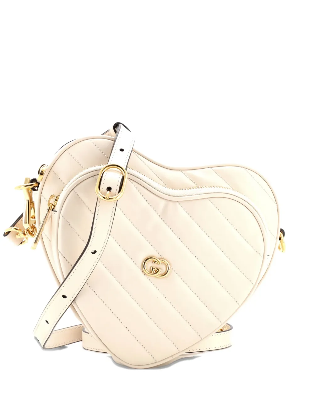 Pre-owned Gucci Interlocking G Heart Diagonal Quilted Leather Mini Shoulder Bag In Neutral