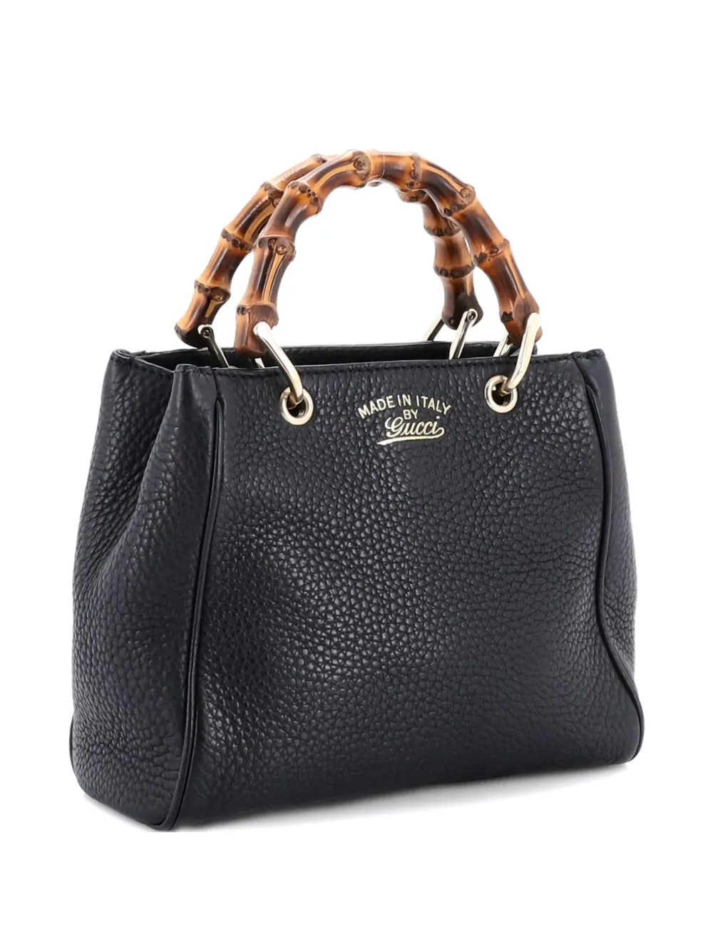 Pre-owned Gucci Bamboo Shopper Tote Leather Mini Satchel In Black