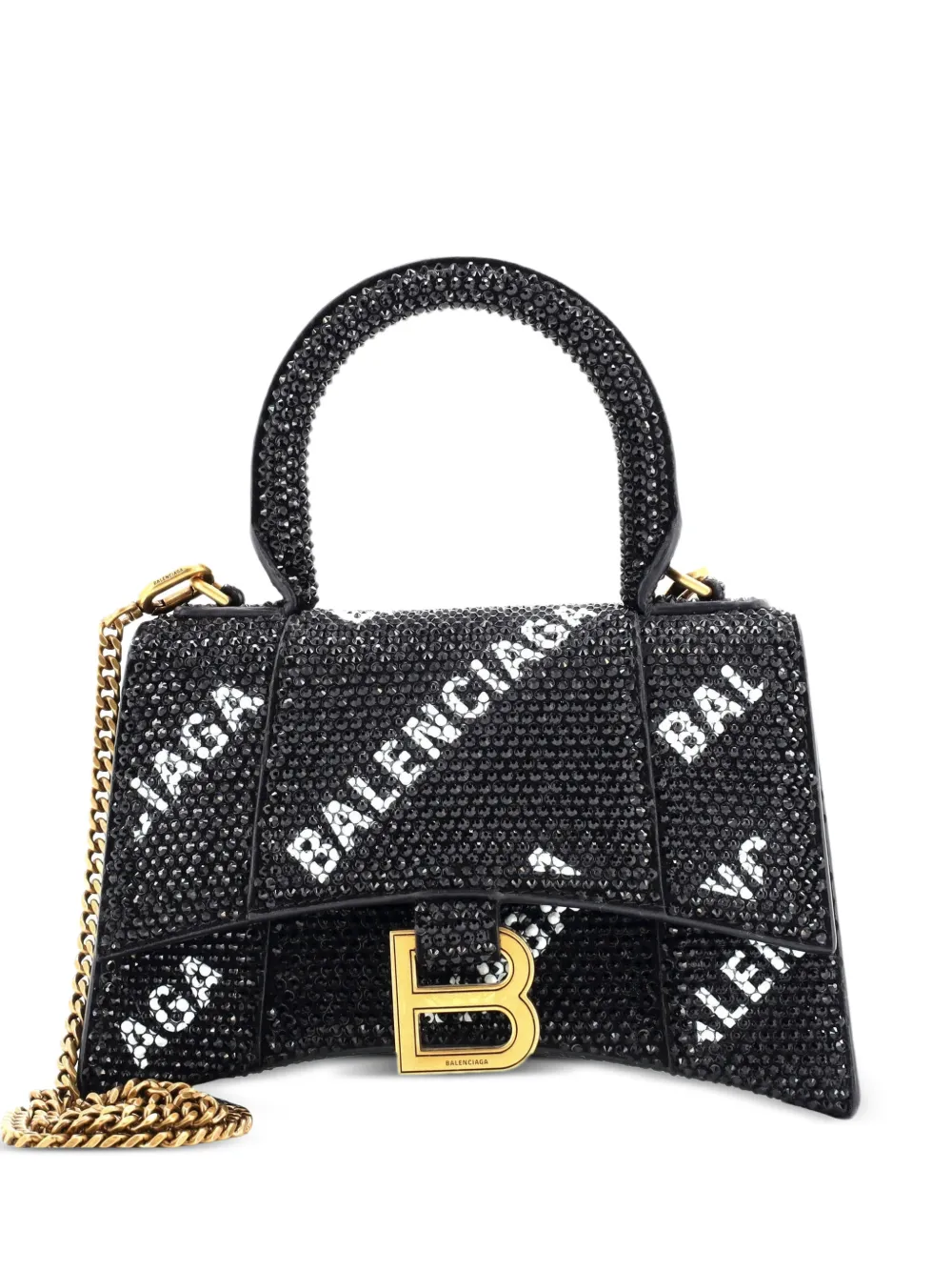 Balenciaga Pre-Owned Hourglass Top Handle Bag Suede and Allover Logo Crystals XS satchel - Nero
