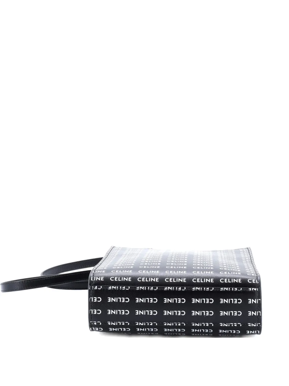 Pre-owned Celine Vertical Cabas All Over Logo Print Leather Mini Tote Bag In Black