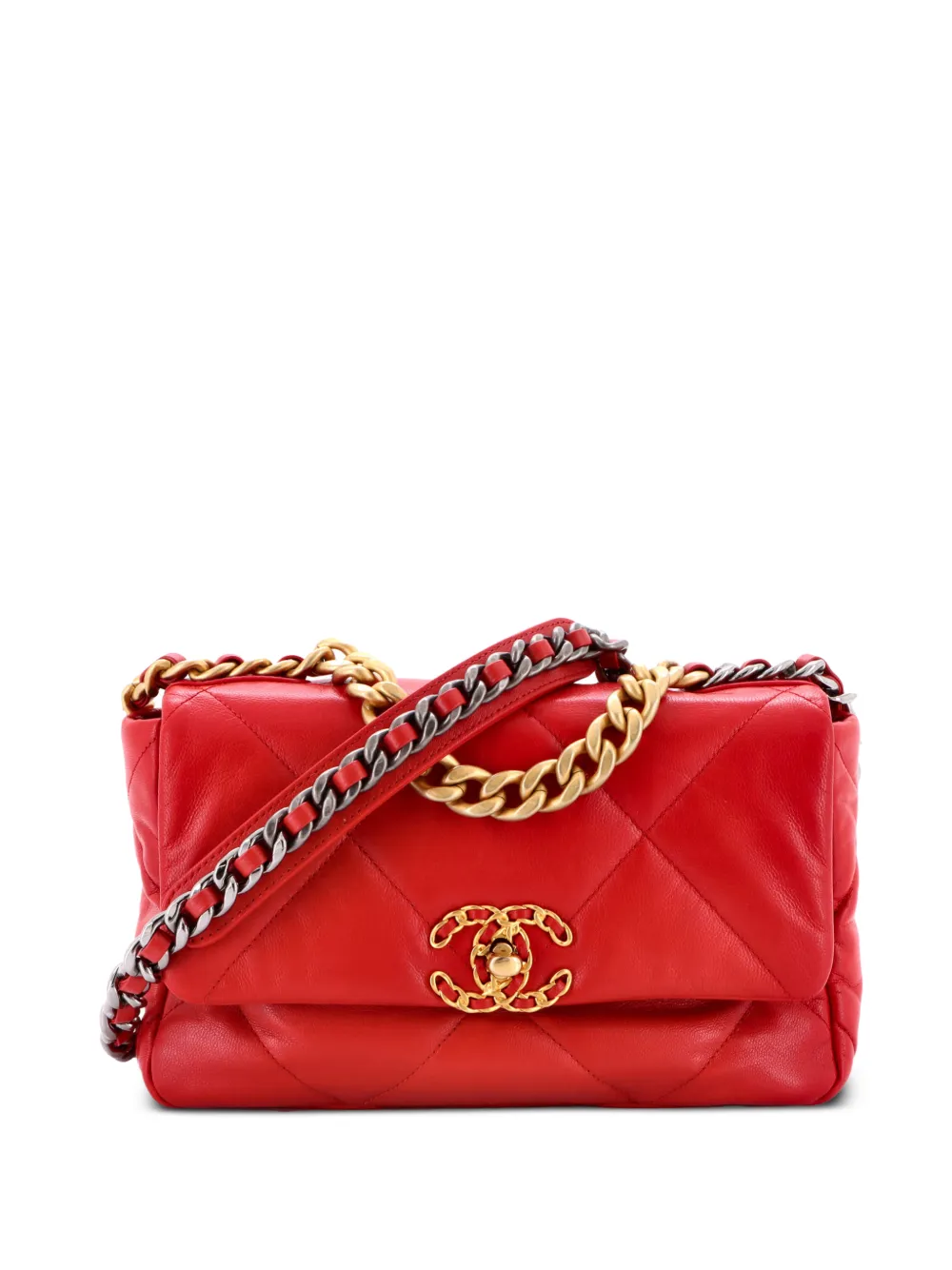 CHANEL Pre-Owned 19 Flap Bag Quilted Leather Medium crossbody bag - Rosso