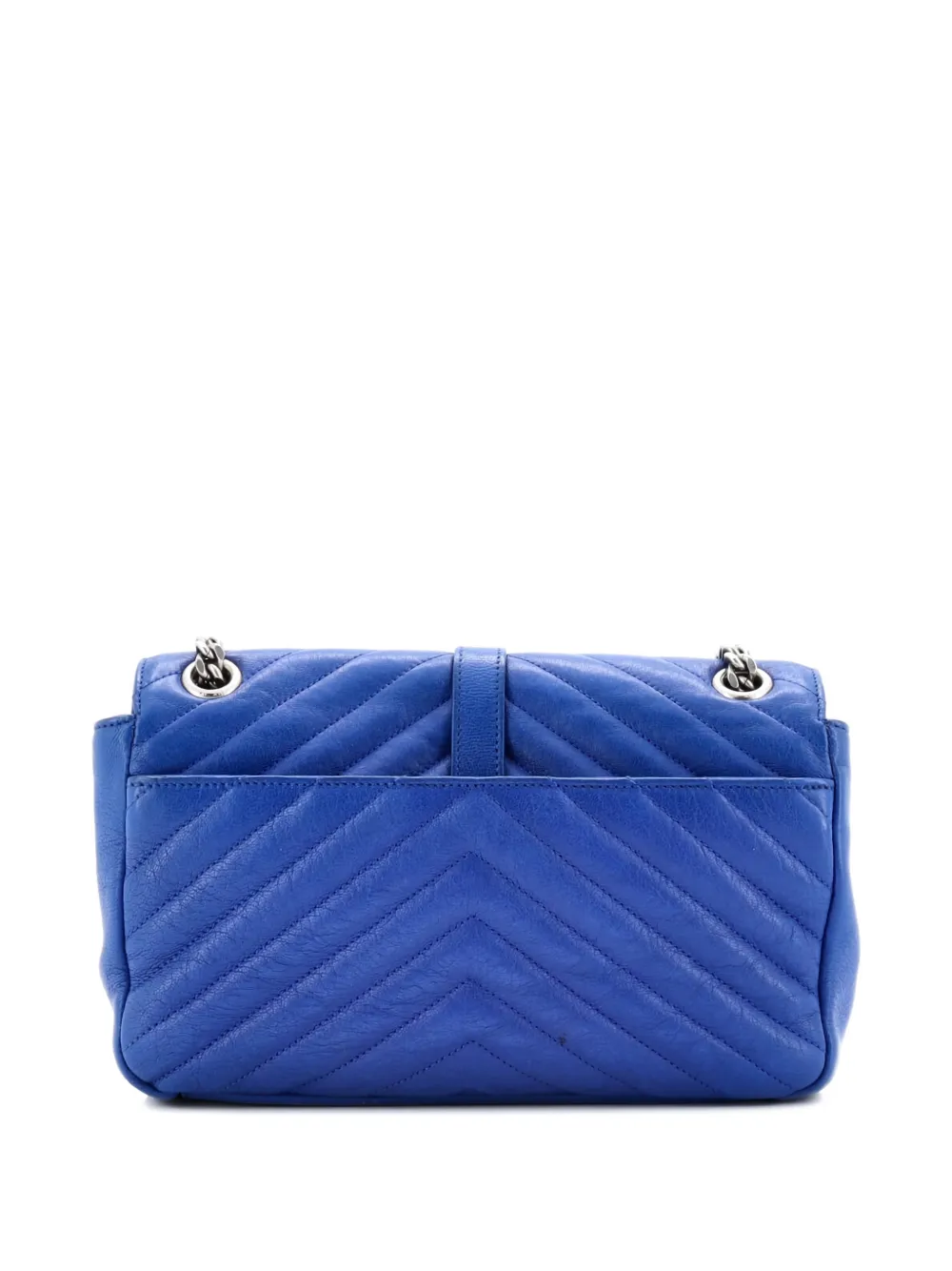 Pre-owned Saint Laurent Classic Monogram Slouchy Envelope Satchel Matelasse Chevron Leather Medium Crossbody Bag In Blue