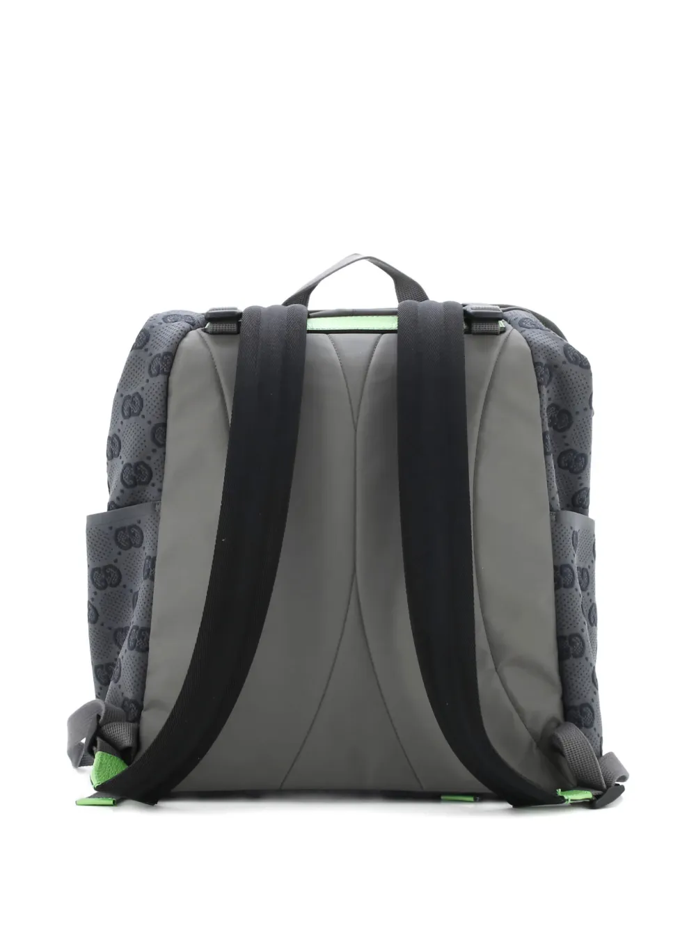 Pre-owned Gucci Panelled Double Buckle Gg Jacquard Nylon And Rubber Large Backpack In Gray