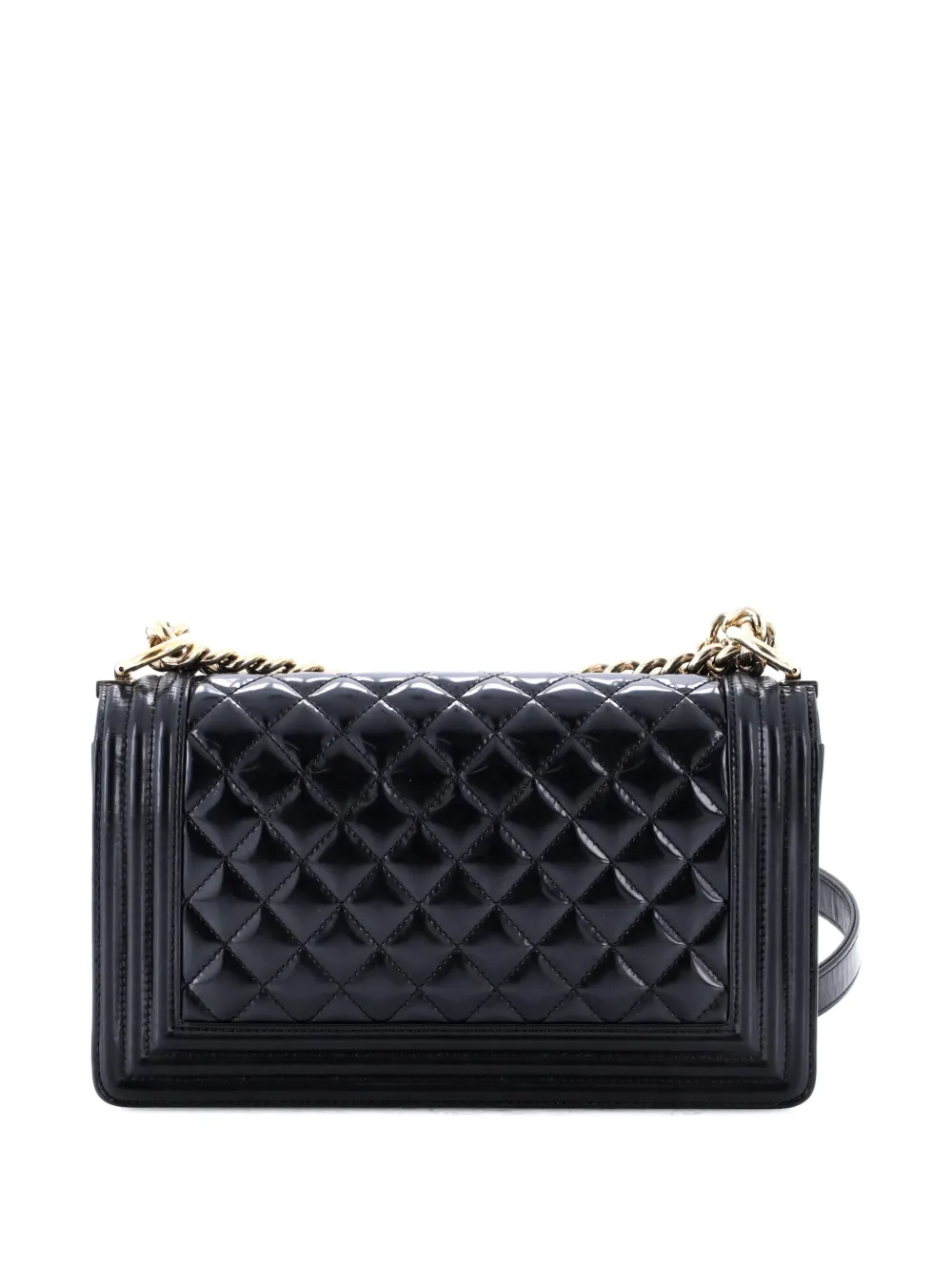 Pre-owned Chanel Boy Flap Bag Quilted Iridescent Glazed Calfskin Old Medium Shoulder Bag In Black
