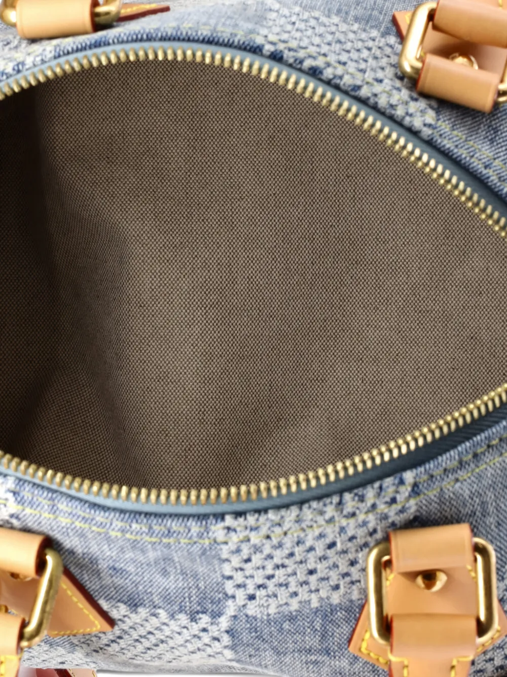 Pre-owned Louis Vuitton Speedy Bandouliere Bag 3d Damier Giant Denim 25 Satchel In Blue