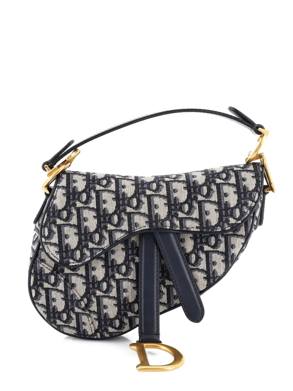 Pre-owned Dior Saddle Handbag Oblique Canvas Mini Shoulder Bag In Blue