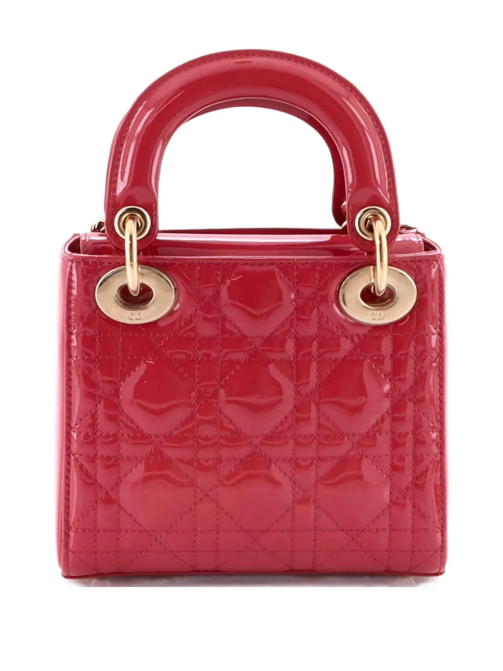 DIOR Pre-owned Lady Chain Bag Cannage Quilt Patent Mini Satchel In Pink