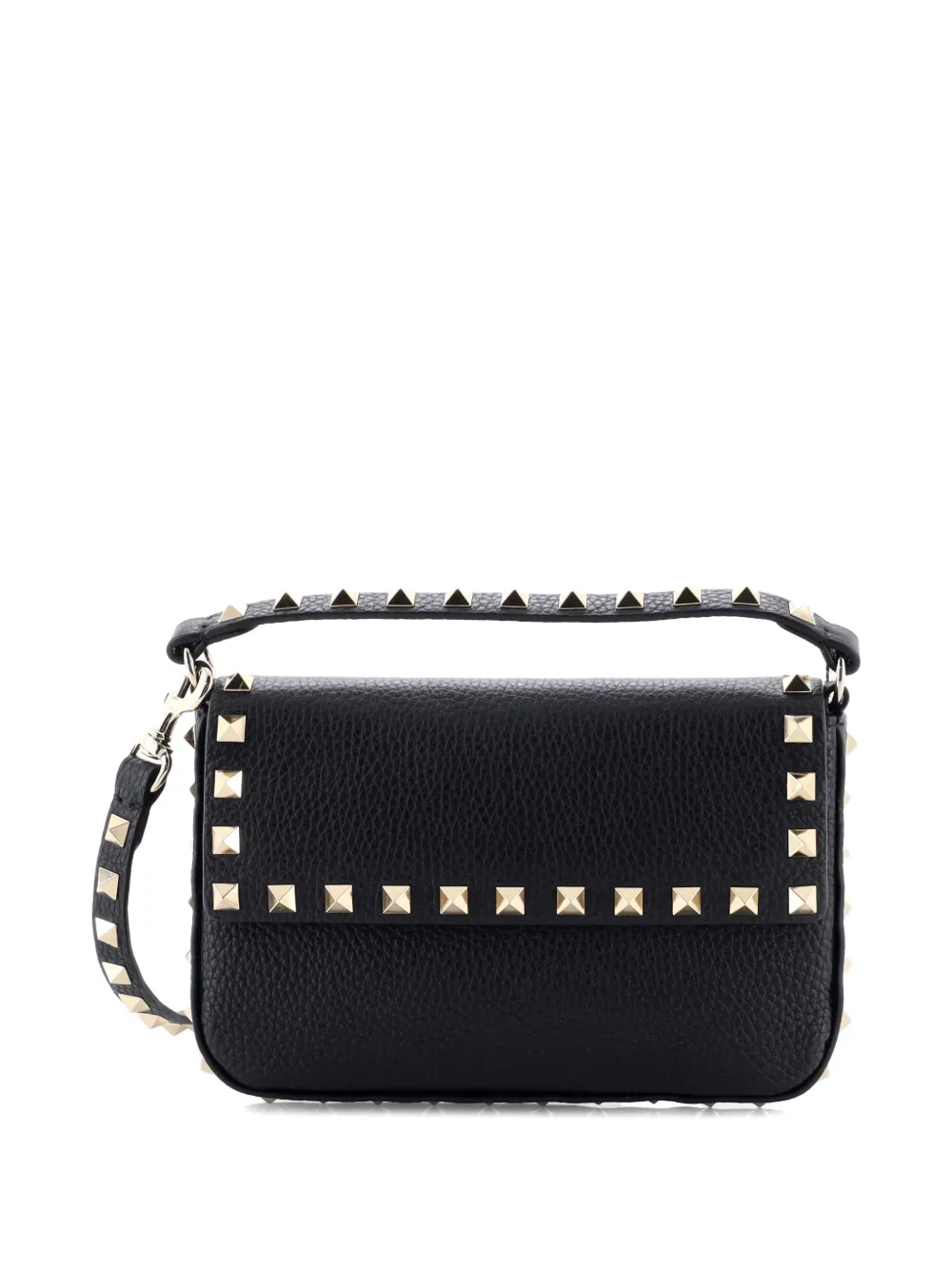 Pre-owned Valentino Garavani Rockstud Top Handle Pouch Leather Mini Crossbody Bag In Black