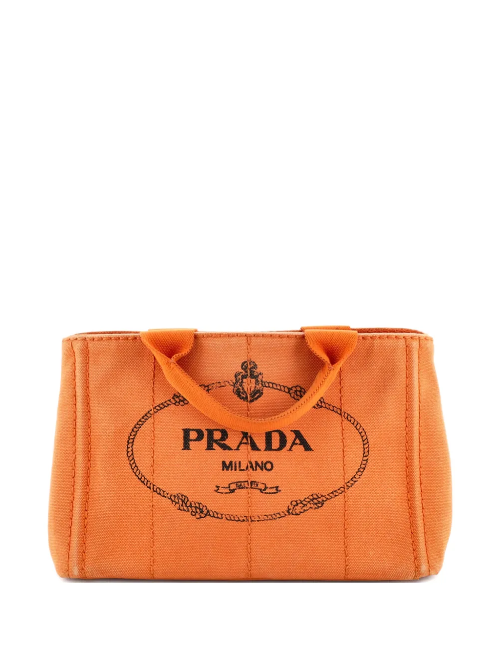 Pre-owned Prada Canapa Convertible Canvas Mini Tote Bag In Orange