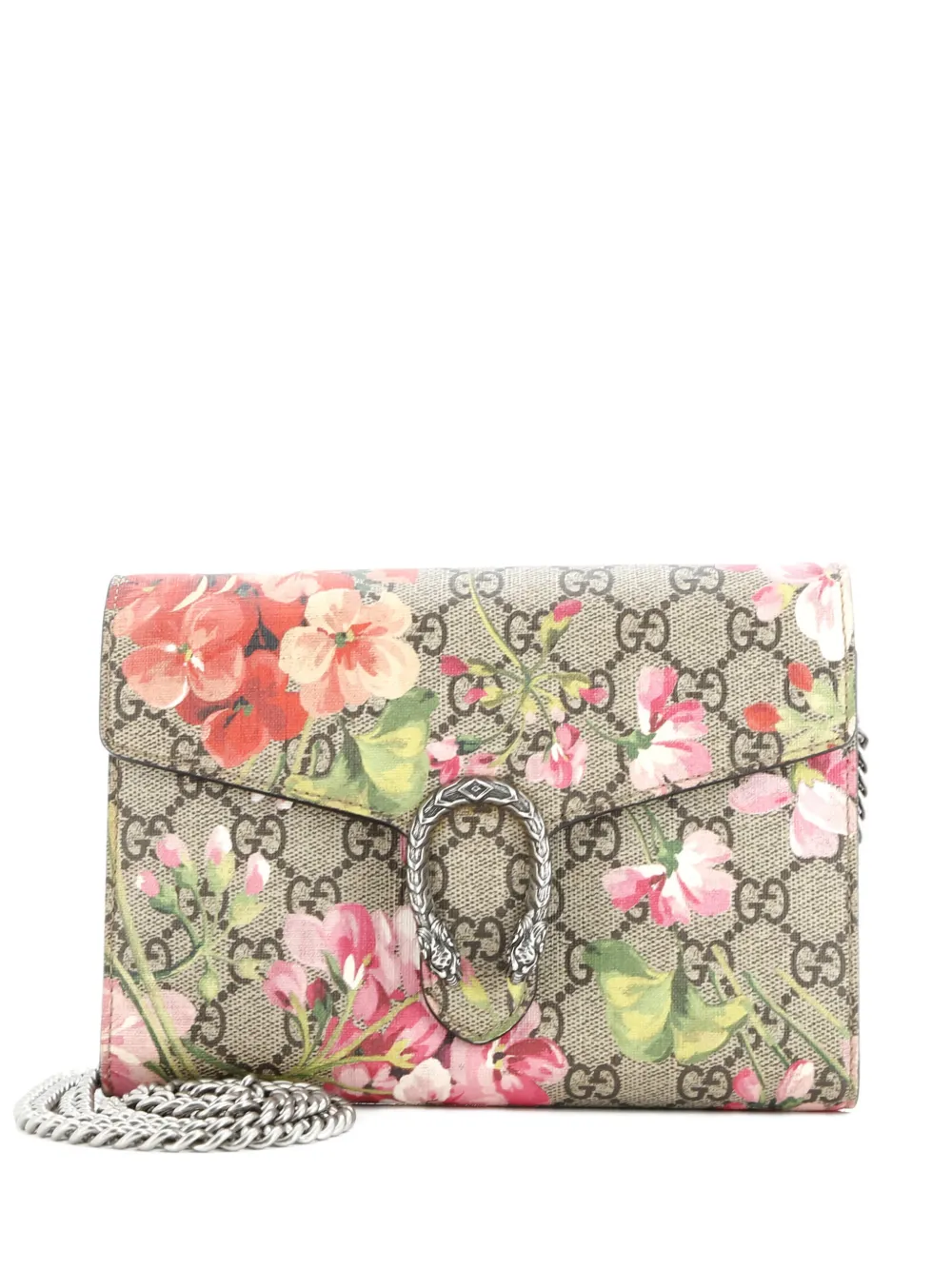 Gucci Pre-Owned Dionysus Chain Wallet Blooms Print GG Coated Canvas Small crossbody bag - Marrone