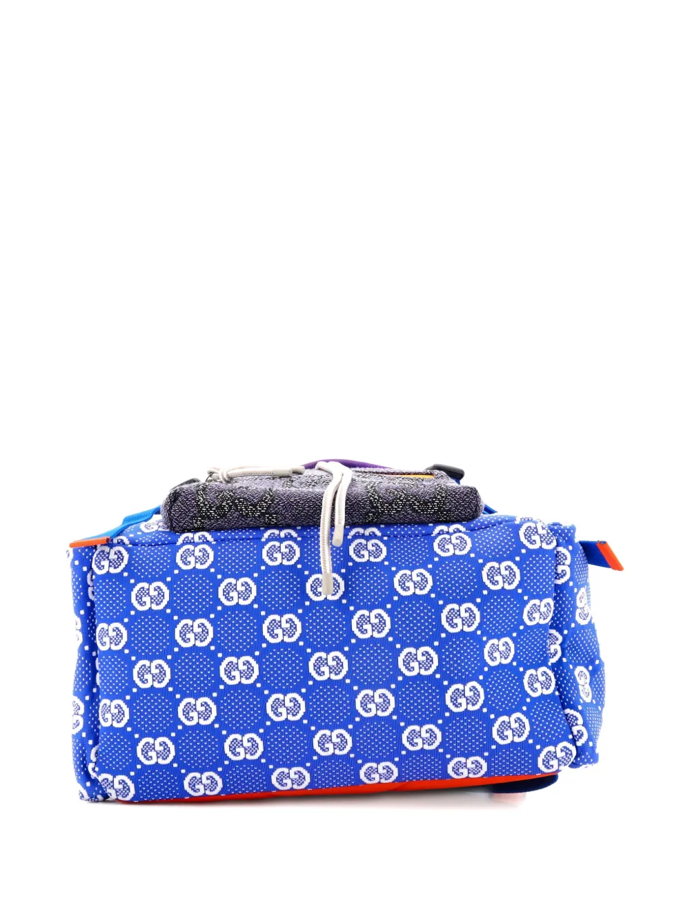 GUCCI Pre-owned Panelled Double Buckle Gg Jacquard Nylon And Rubber Large Backpack In Blue