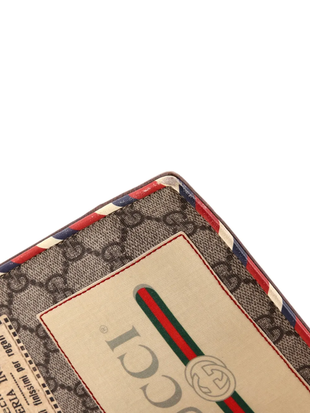 Pre-owned Gucci Courrier Pouch Gg Coated Canvas With Applique Clutch Bag In Brown