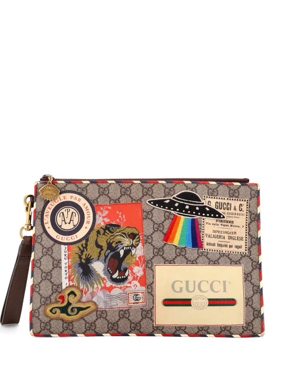 Gucci Pre-Owned Courrier Pouch GG Coated Canvas with Applique clutch bag | Brown | Image 1