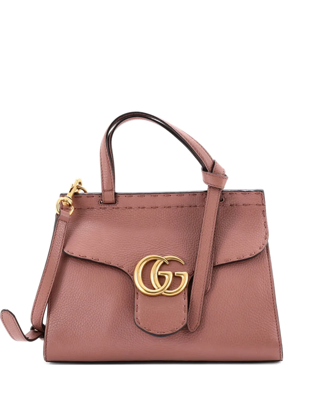 Pre-owned Gucci Gg Marmont Top Handle Bag Leather Mini Satchel In Pink