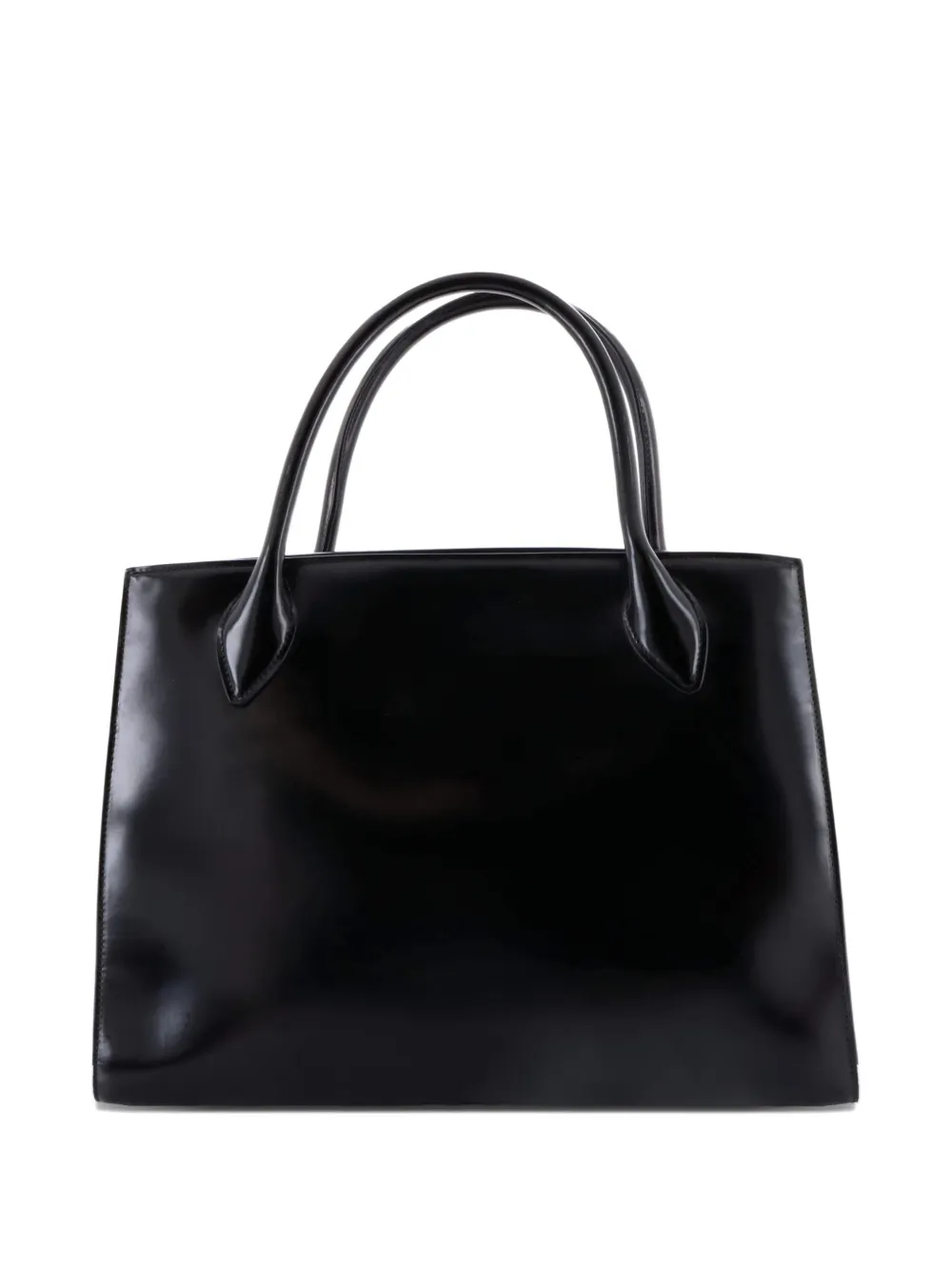 Pre-owned Prada Monochrome Leather Medium Tote Bag In Black