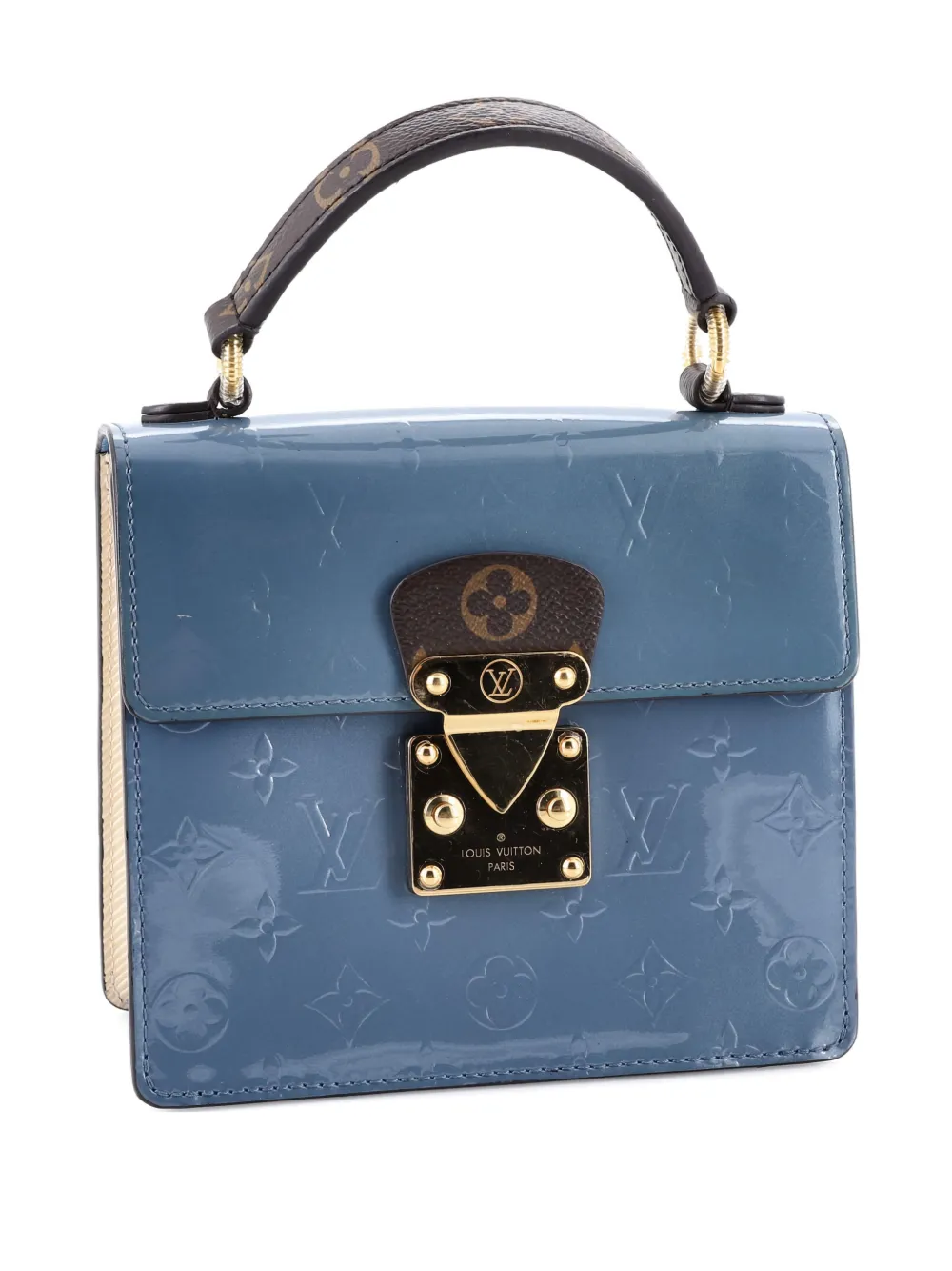 Pre-owned Louis Vuitton Spring Street Nm Handbag Monogram Vernis With Monogram Canvas And Epi Leather Shoulder Bag In Blue