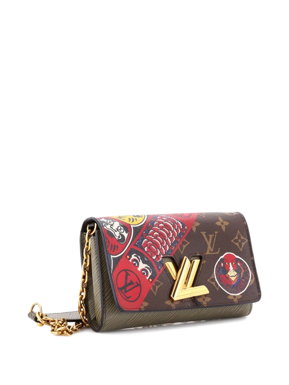 LOUIS VUITTON Pre-owned Twist Chain Wallet Limited Edition Kabuki Stickers Monogram Canvas Crossbody Bag In Brown