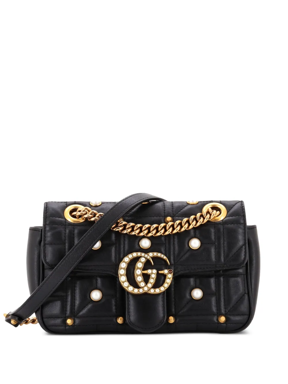Gucci Pre-Owned Pearly GG Marmont Flap Bag Embellished Matelasse Leather Mini shoulder bag - Nero