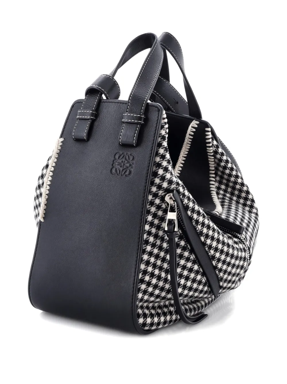 Pre-owned Loewe Hammock Bag Leather And Tweed Small Satchel In Black