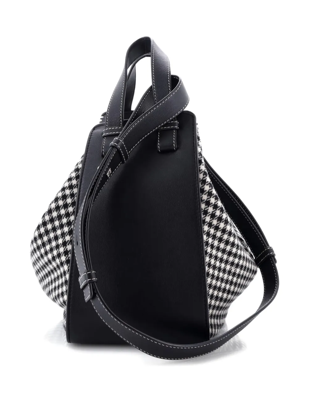 Pre-owned Loewe Hammock Bag Leather And Tweed Small Satchel In Black