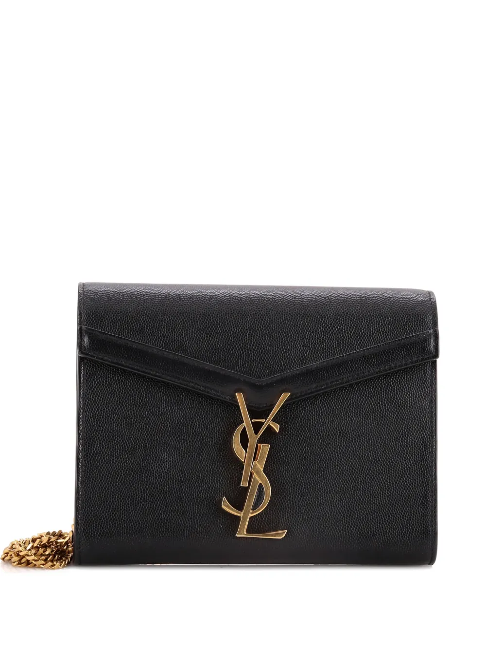 Pre-owned Saint Laurent Cassandra Chain Wallet Leather Mini Crossbody Bag In Black