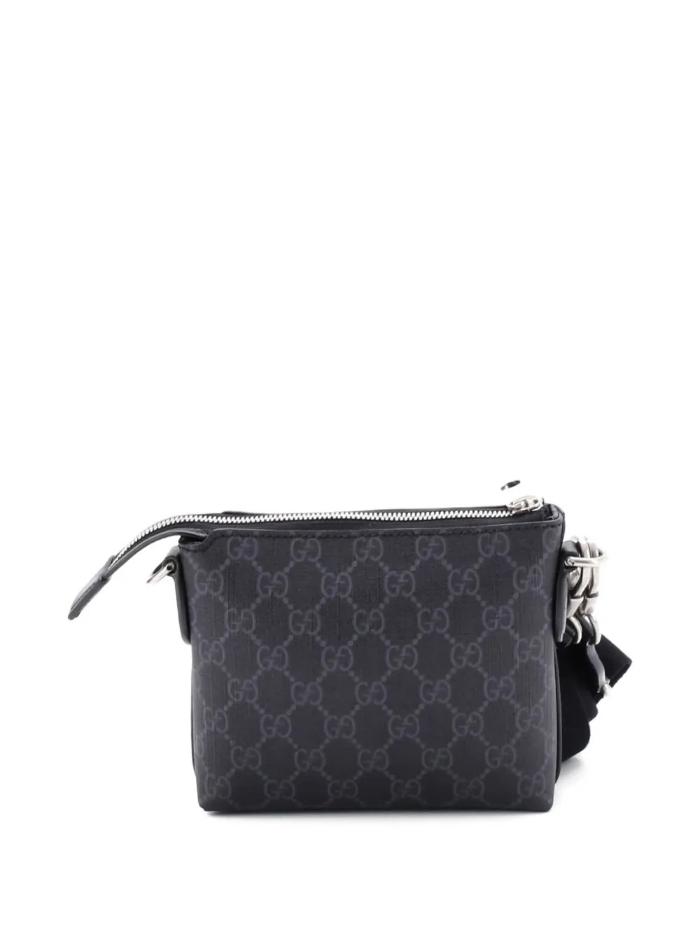 Pre-owned Gucci Interlocking G Patch Wristlet Messenger Bag Gg Coated Canvas Mini Crossbody Bag In Black