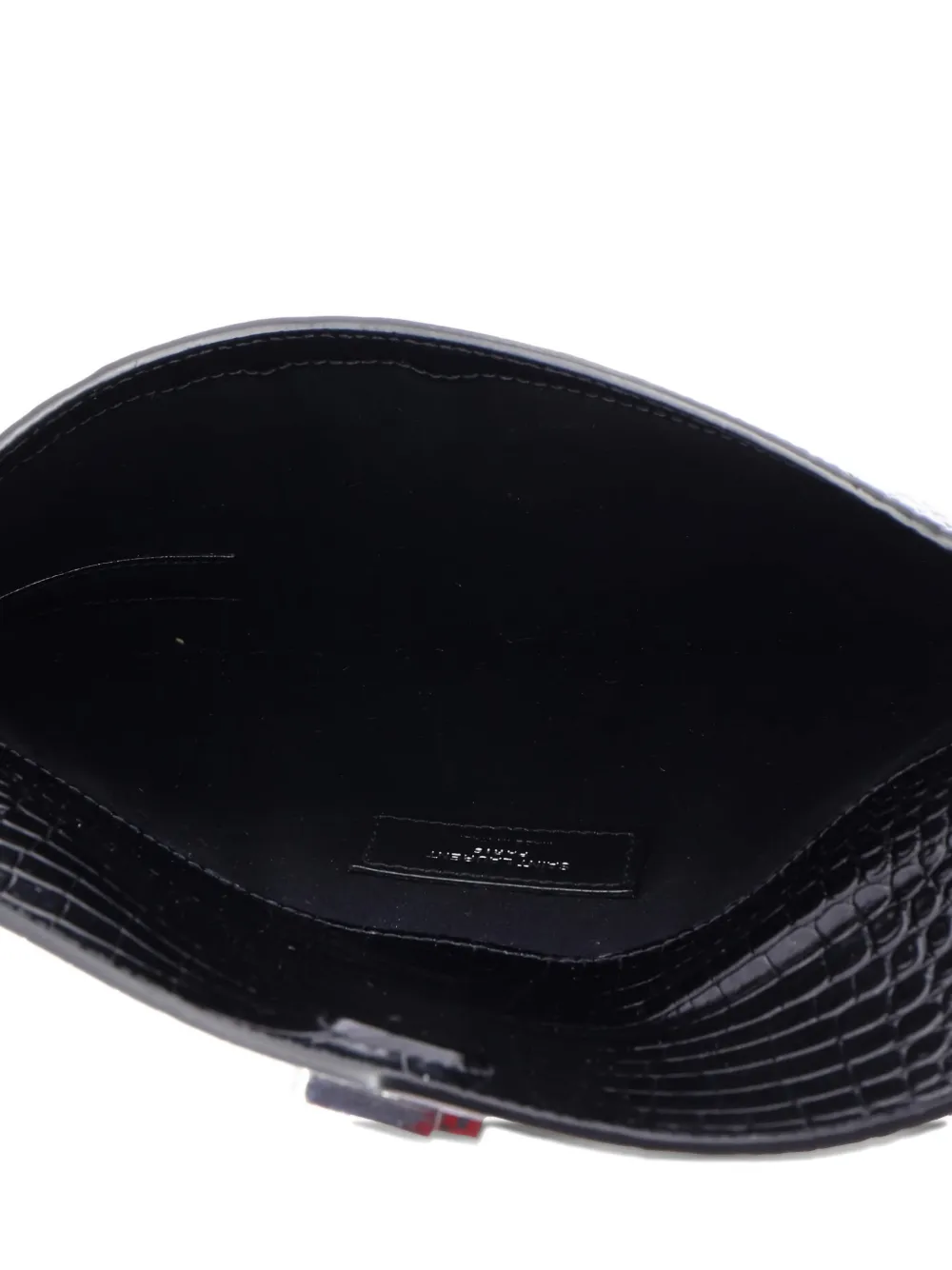 Pre-owned Saint Laurent Uptown Pouch Crocodile Embossed Leather Clutch Bag In Black