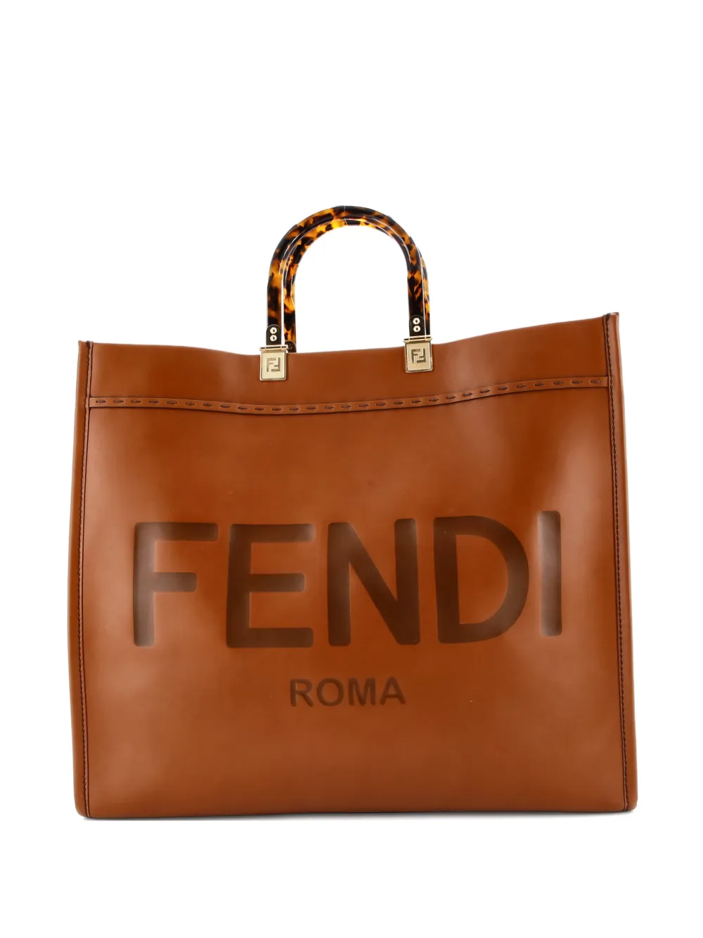 Pre-owned Fendi Sunshine Shopper Leather Large Tote Bag In Brown