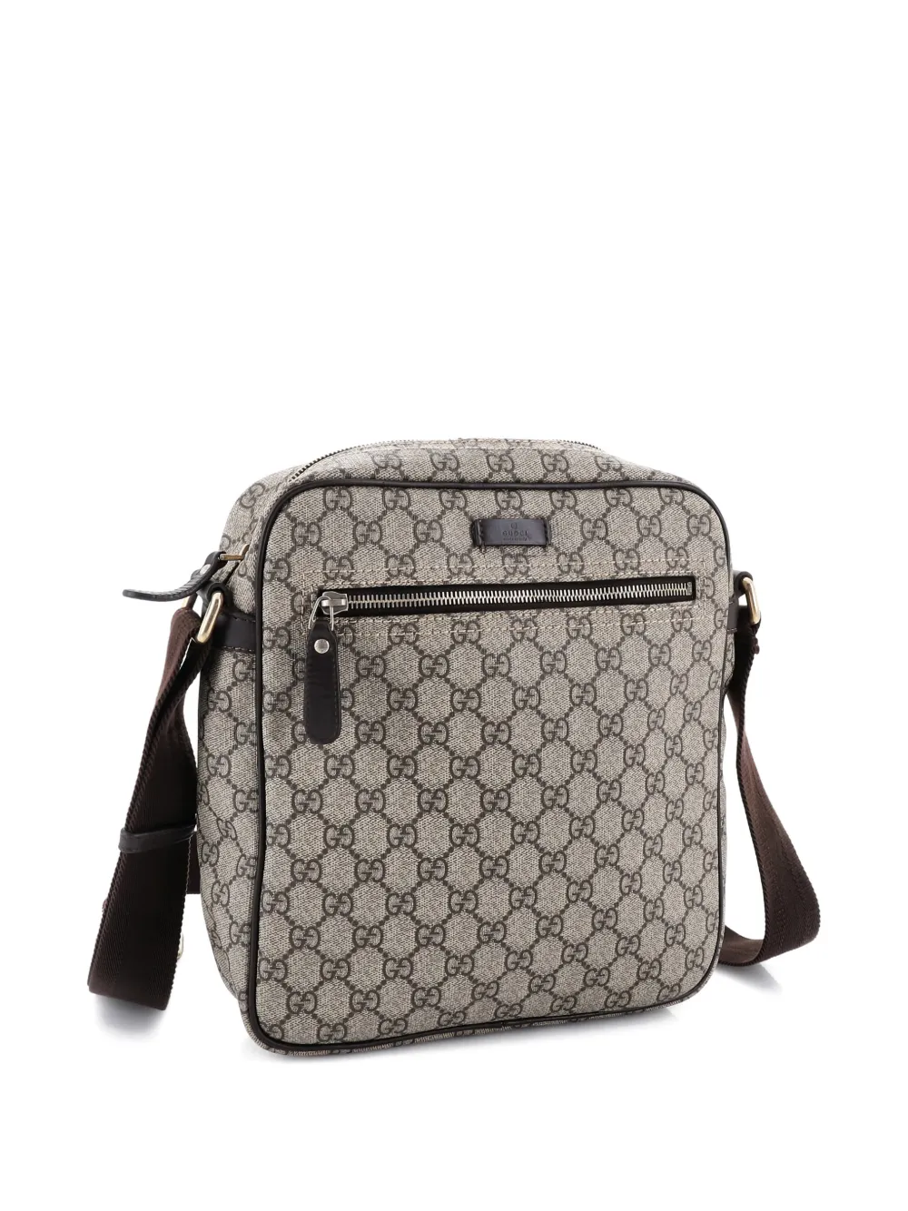 Pre-owned Gucci Front Zip Messenger Gg Coated Canvas Medium Crossbody Bag In Brown